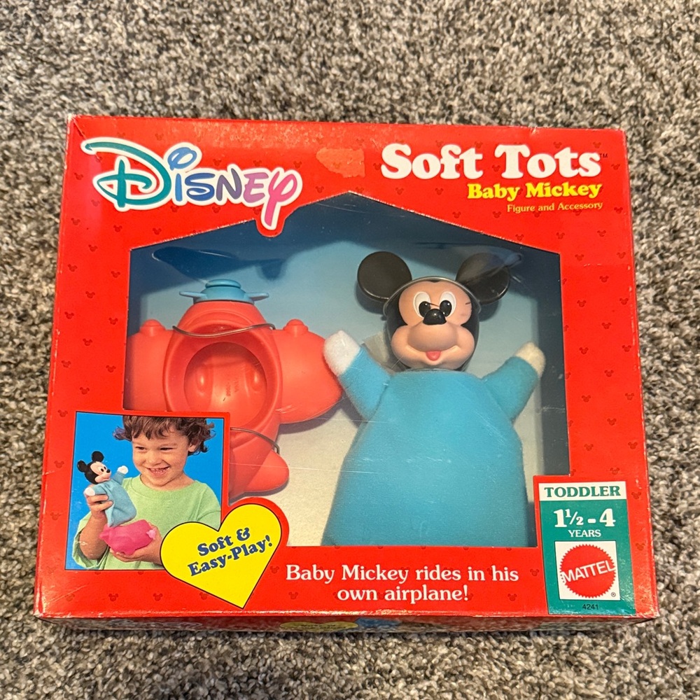 Disney Vintage Soft Tots Baby Mickey Doll - Blue and Red Airplane